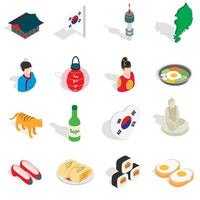 republiken korea ikoner set, isometrisk 3d ctyle vektor
