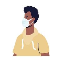 Afro junger Mann mit medizinischem Maskencharakter vektor