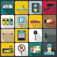 Parkplatz Icons Set, flacher Stil vektor