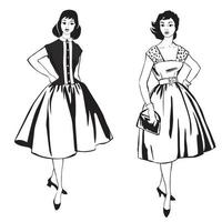 snygg tyg kvinna mode flicka 1960 -talet vintage sommarklänning vektor