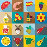 Spanien ikoner set, platt stil vektor