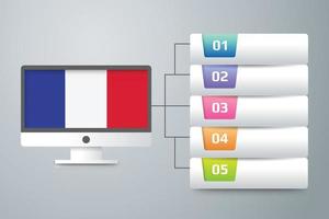 Frankreich-Flagge mit Infografik-Design integrieren mit Computermonitor vektor