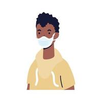 afro ung man bär medicinsk mask karaktär vektor