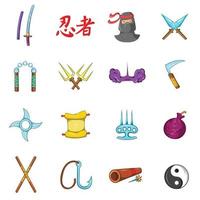 Ninja Icons Set, Cartoon-Stil vektor