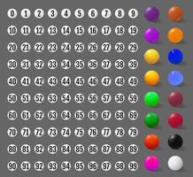 uppsättning lottobollar och nummer till dem. vektor