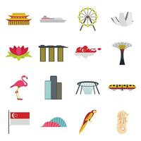 Singapur Icons Set, flacher Stil vektor