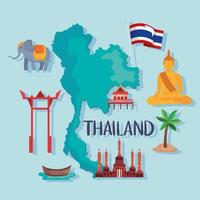 Karte und Thailand-Symbole vektor