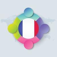 Frankreich-Flagge mit Infografik-Design isoliert auf Weltkarte vektor