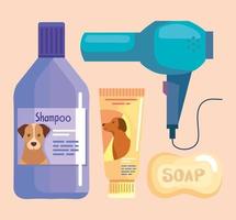 Hundeshampoo Seife und Trockner vektor