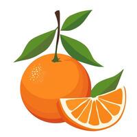 saftig och friska röd orange och halv med grön löv isolerat på vit bakgrund. vektor frukt illustration i platt stil. sommar ClipArt för design av kort, baner, flygblad, försäljning, affisch, ikoner