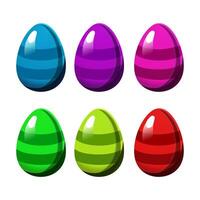 bunt Ostern gestreift Eier auf Weiß Hintergrund. Illustration im eben Stil. Vektor Clip Art zum Design von Karte, Banner, Flyer, Verkauf, Poster, Symbole