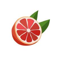 saftig und gesund rot Hälfte ein Grapefruit mit Grün Blätter isoliert auf Weiß Hintergrund. Vektor Obst Illustration im eben Stil. Sommer- Clip Art zum Design von Karte, Banner, Flyer, Verkauf, Poster, Symbole