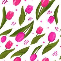 sömlös vektor mönster med rosa tulpaner på vit bakgrund. platt design med blommor för scrapbooking, barn kläder, klänning, tyg och textil-