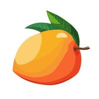 saftig und gesund Gelb rot Mango mit Grün Blätter isoliert auf Weiß Hintergrund. Vektor Obst Illustration im eben Stil. Sommer- Clip Art zum Design von Karte, Banner, Flyer, Verkauf, Poster, Symbole