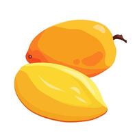 saftig und gesund Gelb rot Mango mit Scheiben isoliert auf Weiß Hintergrund. Vektor Obst Illustration im eben Stil. Sommer- Clip Art zum Design von Karte, Banner, Flyer, Verkauf, Poster, Symbole