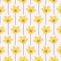 Gelb Alstroemeria Blumen auf ein Beige Hintergrund, nahtlos Muster. Sommer- hell Blumen- Vektor Illustration. botanisch Stoff, Frühling Wiese drucken