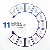 Blau Ton Kreis Infografik mit 11 Schritte, Prozess oder Optionen. vektor