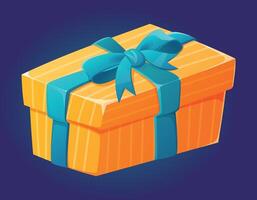 Gelb gestreift Geschenk Box mit Bogen. Vektor isoliert Karikatur Geschenk zum ein Geburtstag, Jahrestag oder andere Urlaub.
