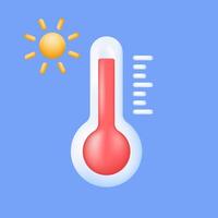 3d Thermometer Messung Hitze. heiß Wetter unterzeichnen. meteorologisch Thermometer Symbole. messen Temperatur, Vorhersage, Klima und Meteorologie Konzept. Vektor Illustration auf Blau Hintergrund.