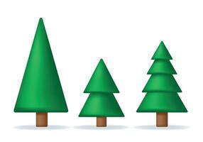 einstellen von Grün realistisch Spielzeug Tanne Bäume. klassisch traditionell Weihnachten Innen- Dekor. 3d Vektor Illustration isoliert auf Weiß Hintergrund.