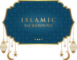 islamic arabicum abstrakt elegant blå bakgrund med gyllene lyx gräns ram vektor