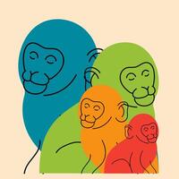 regnbåge apor. avatar, bricka, affisch, logotyp mallar, skriva ut. vektor illustration i platt tecknad serie stil