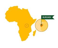 burundi på ett afrika s Karta med ord burundi på en flaggformad markör. vektor isolerat på vit bakgrund.