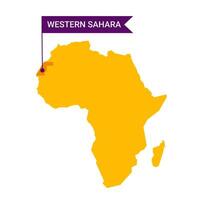 Western Sahara auf ein Afrika s Karte mit Wort Western Sahara auf ein fahnenförmig Marker. Vektor isoliert auf Weiß Hintergrund.