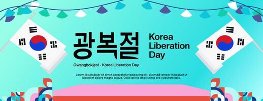 Korea National Befreiung Tag breit Banner im bunt modern geometrisch Stil. glücklich gwangbokjeol Tag ist Süd Koreanisch Unabhängigkeit Tag. Vektor Illustration zum National Urlaub feiern