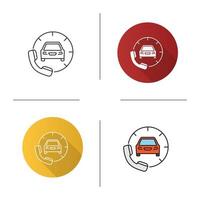 taxi beställning ikon. platt design, linjära och färgstilar. bil med lur. samtal om vägassistans. isolerade vektorillustrationer vektor