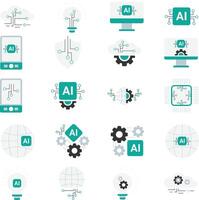 artificiell intelligens platt Färg ikoner uppsättning. vektor illustration modern stil ikoner av ai teknologi och möjligheter.