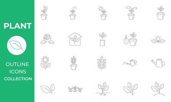 Pflanze schwarz Farbe Linie Symbole Satz. Landwirtschaft Vektor Illustration. Gliederung Zeichen zum Gartenarbeit.