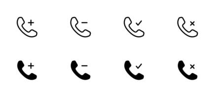 telefon ikoner som Lägg till ringa upp, plocka ringa upp, ring upp tid, ta bort ringa upp. redigerbar stroke. vektor illustration.