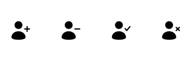 Lägg till och ta bort användare ikoner. person ikoner med plus och minus- symboler. redigerbar stroke. vektor illustration