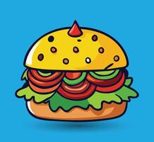 Hand gezeichnet Burger Vektor Illustration. Burger mit saftig Rindfleisch.