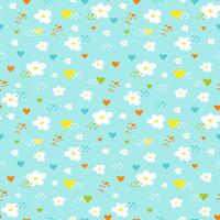nahtlos hell Frühling oder Sommer- Blumen- Vektor Muster. Hintergrund mit klein Pflanzen, Gänseblümchen Blumen, Herzen, Punkte.