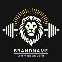 lejon huvud logotyp med skivstång för Gym branding emblem modern vektor