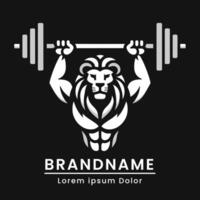 mächtig Löwe Logo erhöht das Hantel branding von ein Fitness, Gesundheit oder Stärke Geschäft vektor