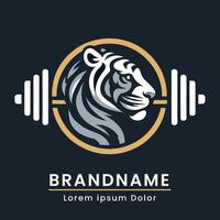 Tiger Kopf Logo mit Hantel zum Fitnessstudio branding Emblem modern vektor