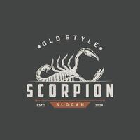 scorpion logotyp identitet design årgång retro enkel svart silhuett mall giftig skog djur- vektor