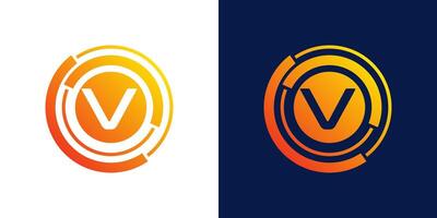 Brief v Technologie Logo, abstrakt Technologie Kreis Symbol , Logo Design Medien, Daten, Digital Verbindung Vektor Vorlage