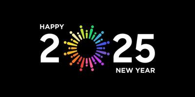 glücklich Neu Jahr 2025 Design, mit bunt Feuerwerk schwarz Hintergrund, 2025 Kalender vektor