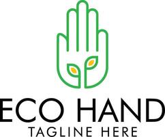 eco hand blad grön logotyp mall design, natur vektor illustration