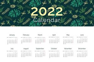 2022 kalendermall set för företag. nyårskalender med växtdekoration, veckostart från och med måndag vektor