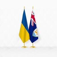 ukraina och anguilla flaggor på flagga stå, illustration för diplomati och Övrig möte mellan ukraina och anguilla. vektor