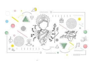 Happy Durga Puja Hintergrund Göttin Durga Hand stilvoller Hindi-Text für Hindu-Festival Shubh Navratri oder Durga Pooja, handgezeichnete Linie Kunst-Vektor-Illustration. vektor