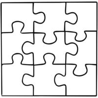 Puzzle Gitter Vorlage. 9 Stück Puzzle, Denken Spiel. Geschäft Montage Metaphern oder Rätsel, Herausforderung Spiel, Vektor Illustration