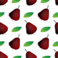 nahtloses Musterdesign der roten Wasserguavenfrucht und der grünen Blätter auf weißem Hintergrund. moderne Obstbaumtapeten und druckfertig auf Stoff. natürlicher Vektor. vektor