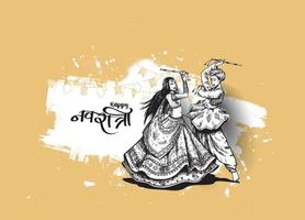 Feiern Sie das Navratri-Festival mit tanzendem Garba-Männer-Frauen-Designvektor, handgezeichnete Vektorillustration. vektor