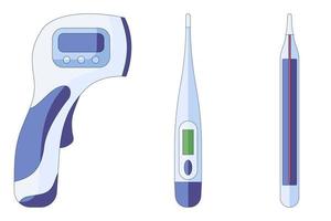 Infrarot-, Elektro- und Quecksilberthermometer, Körpertemperaturprüfung in einem flachen Stil isoliert auf weißem Hintergrund vektor